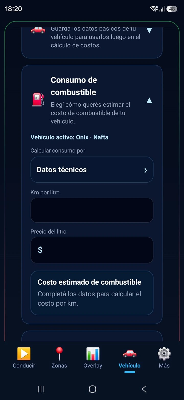Pantalla Vehículo - consumo combustible 1