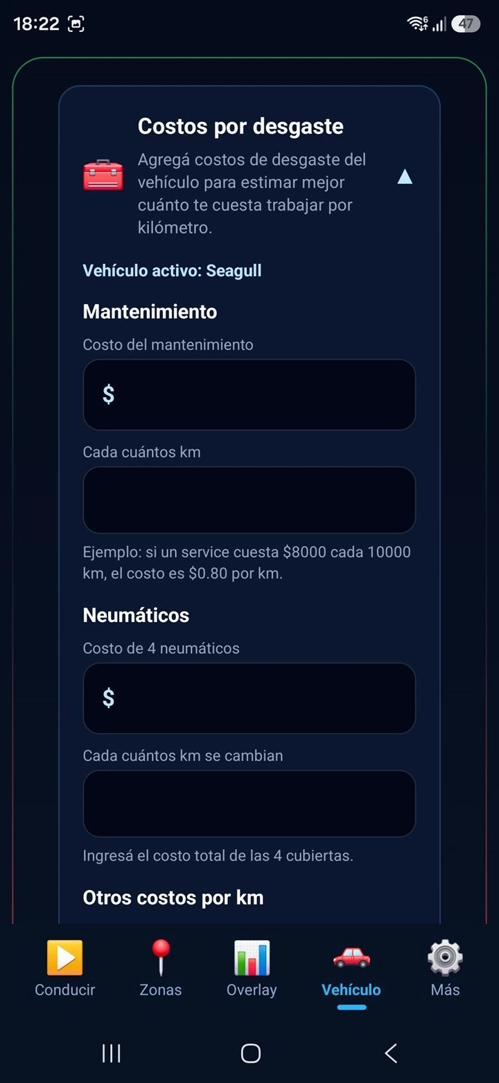 Pantalla Vehículo - costos por desgaste 1